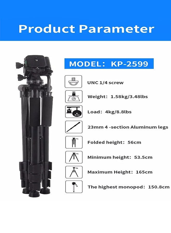 Jmary Hydraulic head Tripod stand Fluid Head Monopod Stand 360° Panoramic Shooting Tripod stand Professional Aluminum Tripod for DSLR Camera Video Photo (KP-2599) - Image 3
