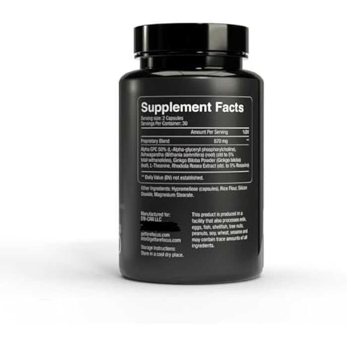 Brain Supplement for Memory and Focus - Mental Focus Supplement - Ashwagandha, L Theanine, Rhodiola Rosea & Ginkgo Biloba - Alpha Brain Supplements for Memory or Focus, Non-GMO, Vegan - 60 Capsules - Image 2