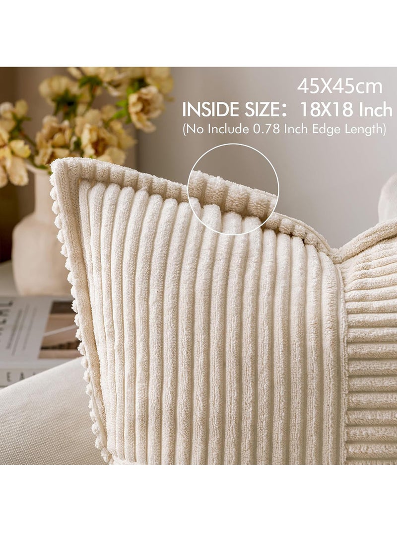 Uwals 4 Pack Corduroy Pillow Covers with Splicing Super Soft Boho Striped Pillow Covers Broadside Decorative Textured Christmas Throw Pillows for Couch Cushion Livingroom 45x45CM - Beige - Image 2