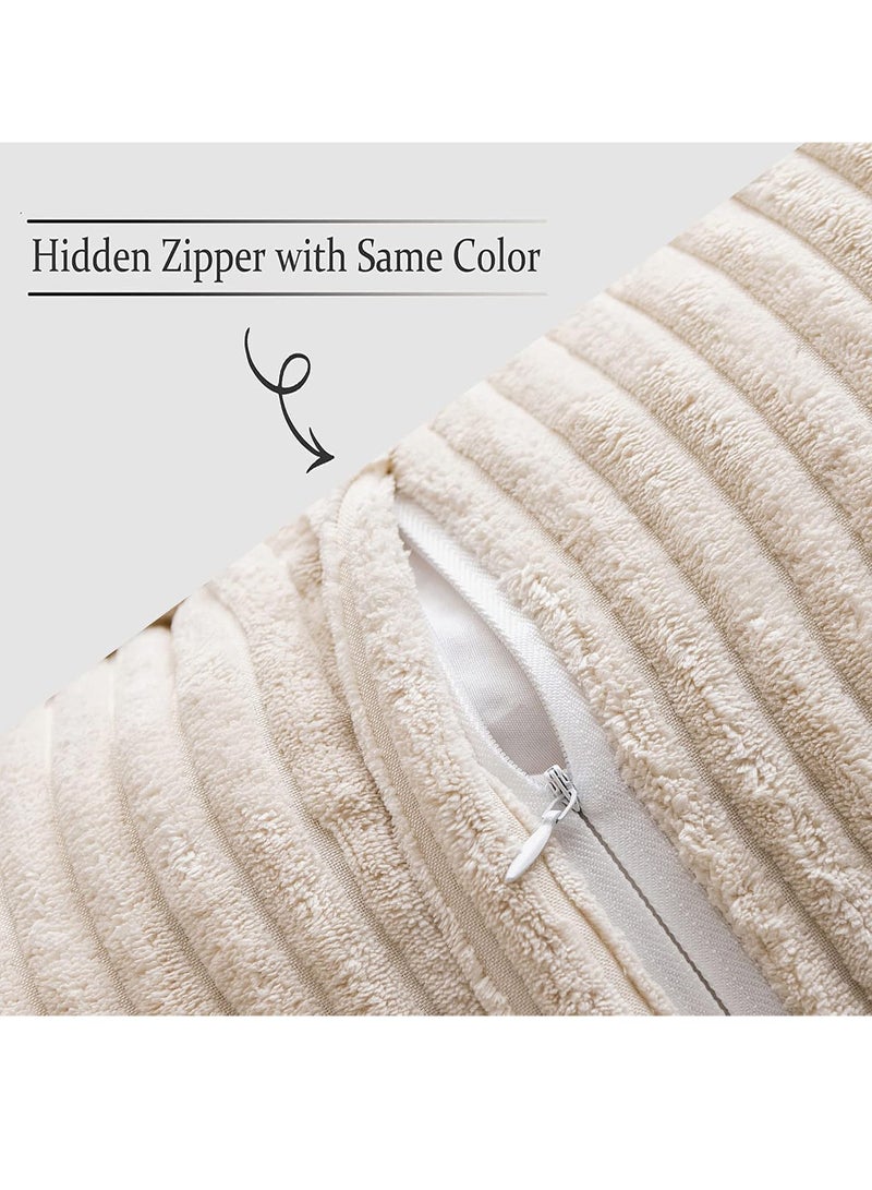 Uwals 4 Pack Corduroy Pillow Covers with Splicing Super Soft Boho Striped Pillow Covers Broadside Decorative Textured Christmas Throw Pillows for Couch Cushion Livingroom 45x45CM - Beige - Image 3