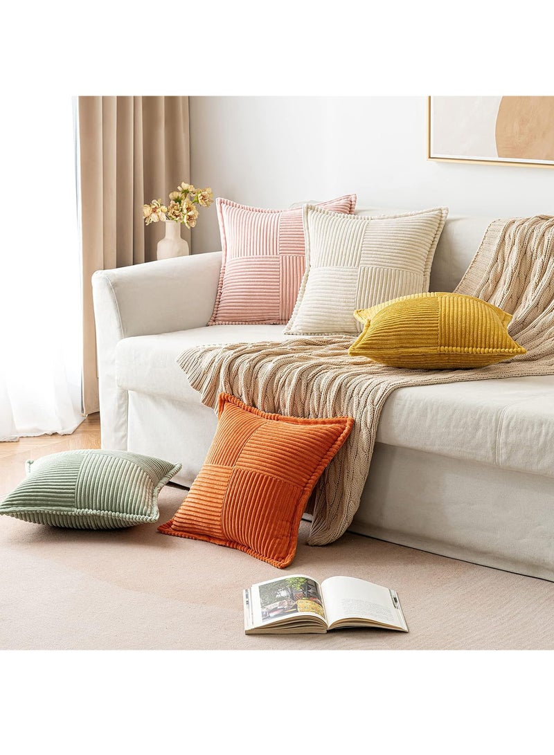 Uwals 4 Pack Corduroy Pillow Covers with Splicing Super Soft Boho Striped Pillow Covers Broadside Decorative Textured Christmas Throw Pillows for Couch Cushion Livingroom 45x45CM - Beige - Image 5