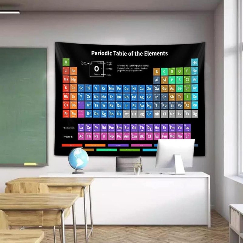 Periodic Table of Elements Poster Tapestry Science Lab Chemistry Educational Decor Art Tapestries Wall Hanging for Classroom Kids Bedroom Dorm Teacher Office Desk Decor 80X60