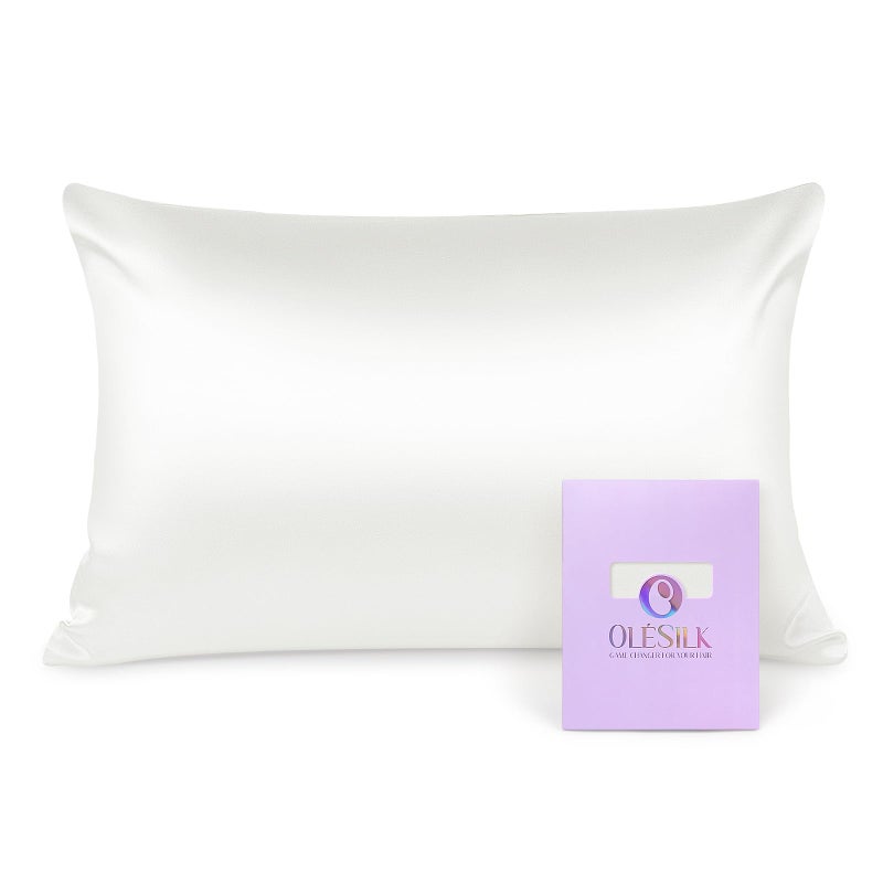 OLESILK 100 Silk Pillowcase for Hair and Skin Both Sides 16 Momme Real Natural Mulberry Silk with Hidden Zipper and Gift Box 1pc Ivory 50x75cm
