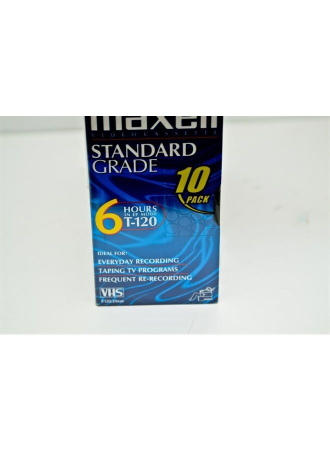 Maxell 10pk VHS Cassette Standard Grade T-120, 6 Hour - 10 Pack - Image 1