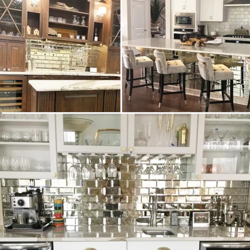 Diflart Mirror Peel and Stick Tile, Light Antique, 3x6 Inch, Beveled Mirror Subway Backsplash for Kitchen Bar Bathroom Wall Tile (5 Sq.ft, 40 Pcs) - Image 5