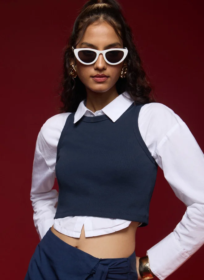 The Souled Store  The Souled Store Women Slim Fit Solid Blue Tank Top  | Best Price UAE