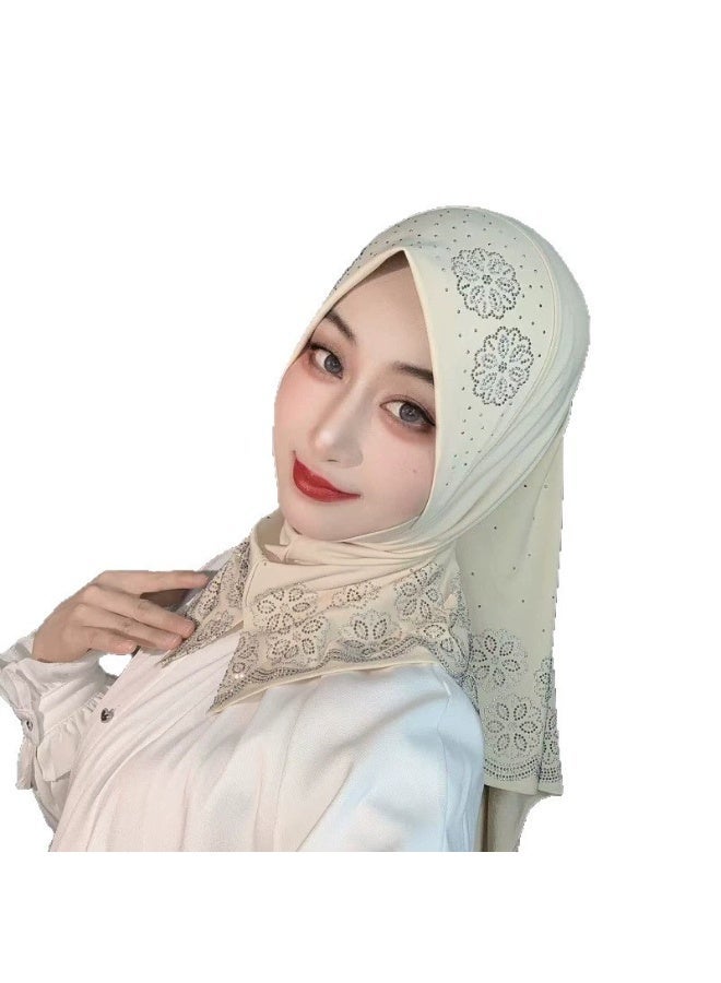هنفير حجاب نسائي فوري قطعة واحدة للصيف، نقش زهري بكريستالات ساخنة فاخرة، تصميم رقبة منقسمة، وشاح رأس سهل الارتداء من قماش مرن، حجاب عصري متعدد الاستخدامات، يتوفر بألوان متعددة. يرجى تحديد اللون المفضل عند تقديم الطلب. - Image 2