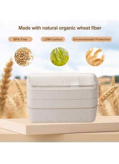 Arabest Bento Box for Adults, 3-In-1 Meal Prep Container, 900ML Japanese Lunch Box with Compartment, Wheat Straw, Leak-proof, Spoon & Fork, BPA-free (Beige)  - Image 4