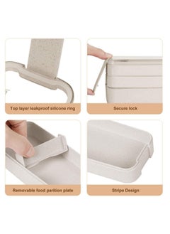 Arabest Bento Box for Adults, 3-In-1 Meal Prep Container, 900ML Japanese Lunch Box with Compartment, Wheat Straw, Leak-proof, Spoon & Fork, BPA-free (Beige)  - Image 5