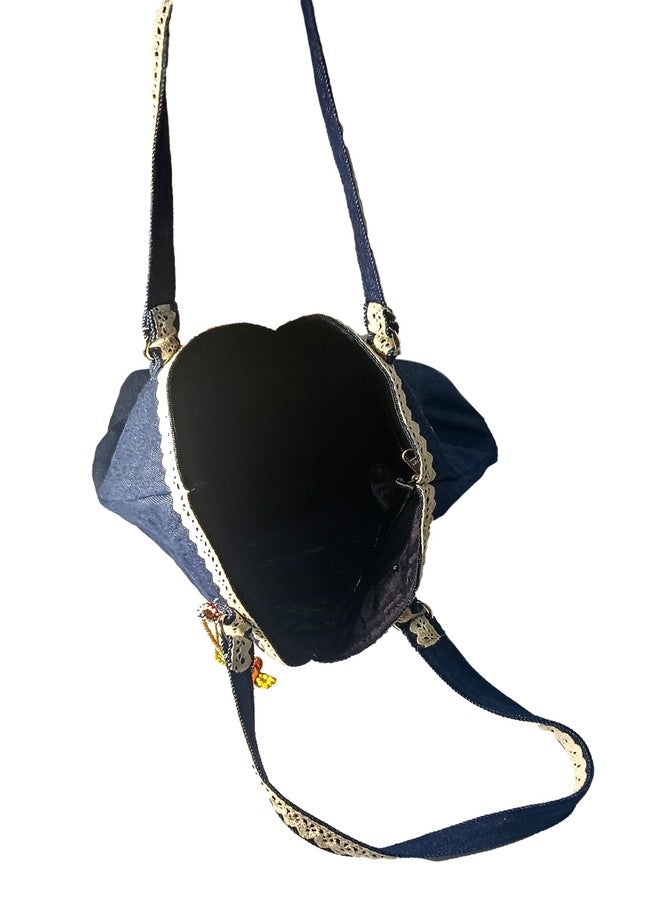 ATHZ Tote Bag for Women- Denim Scoop Tote | Deep Blue with Crochet Handles & Parrot Charm | Spacious Casual Shoulder Bag for Shopping, Office & Travel - Image 4