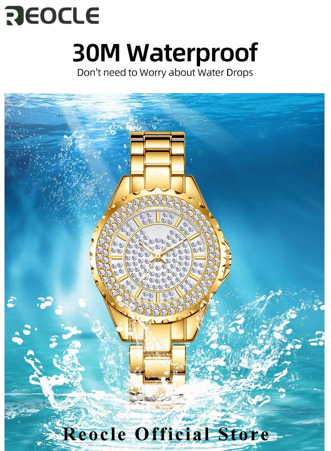 REOCLE Women's Diamond Watch Diamond Gypsophila Wrist Watch Bling Rhinestone Watch with Everyday Water Resistance & Quartz Govement & Stainless Steel Diamond Strap - Image 4