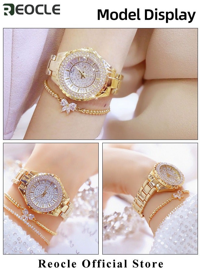 REOCLE Women's Diamond Watch Diamond Gypsophila Wrist Watch Bling Rhinestone Watch with Everyday Water Resistance & Quartz Govement & Stainless Steel Diamond Strap - Image 3