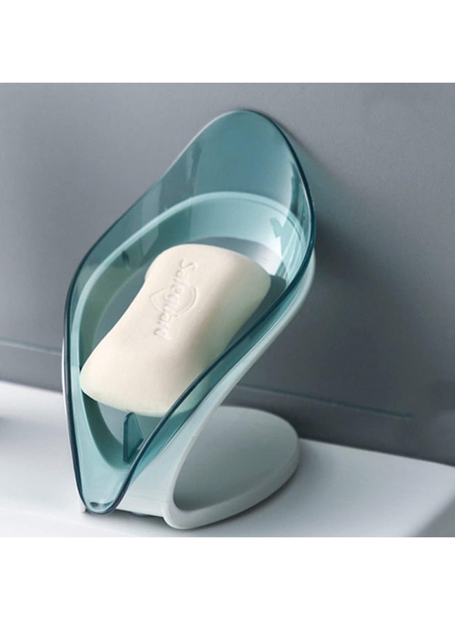 ECVV Leaf Soap Holder Creative Suction Cup Soap Dish Self Draining Bar Soap For Bathroom Shower Portable Leaf Soap Holder Plastic Sponge Tray For Kitchen Bathroom Accessories- Transparent Blue Transparent Blue - Image 3