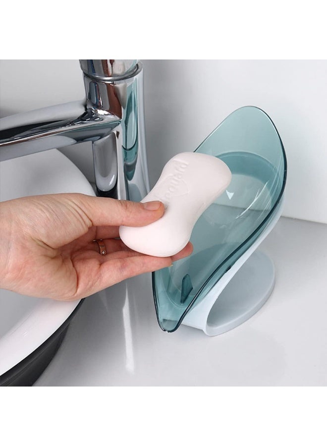 ECVV Leaf Soap Holder Creative Suction Cup Soap Dish Self Draining Bar Soap For Bathroom Shower Portable Leaf Soap Holder Plastic Sponge Tray For Kitchen Bathroom Accessories- Transparent Blue Transparent Blue - Image 4