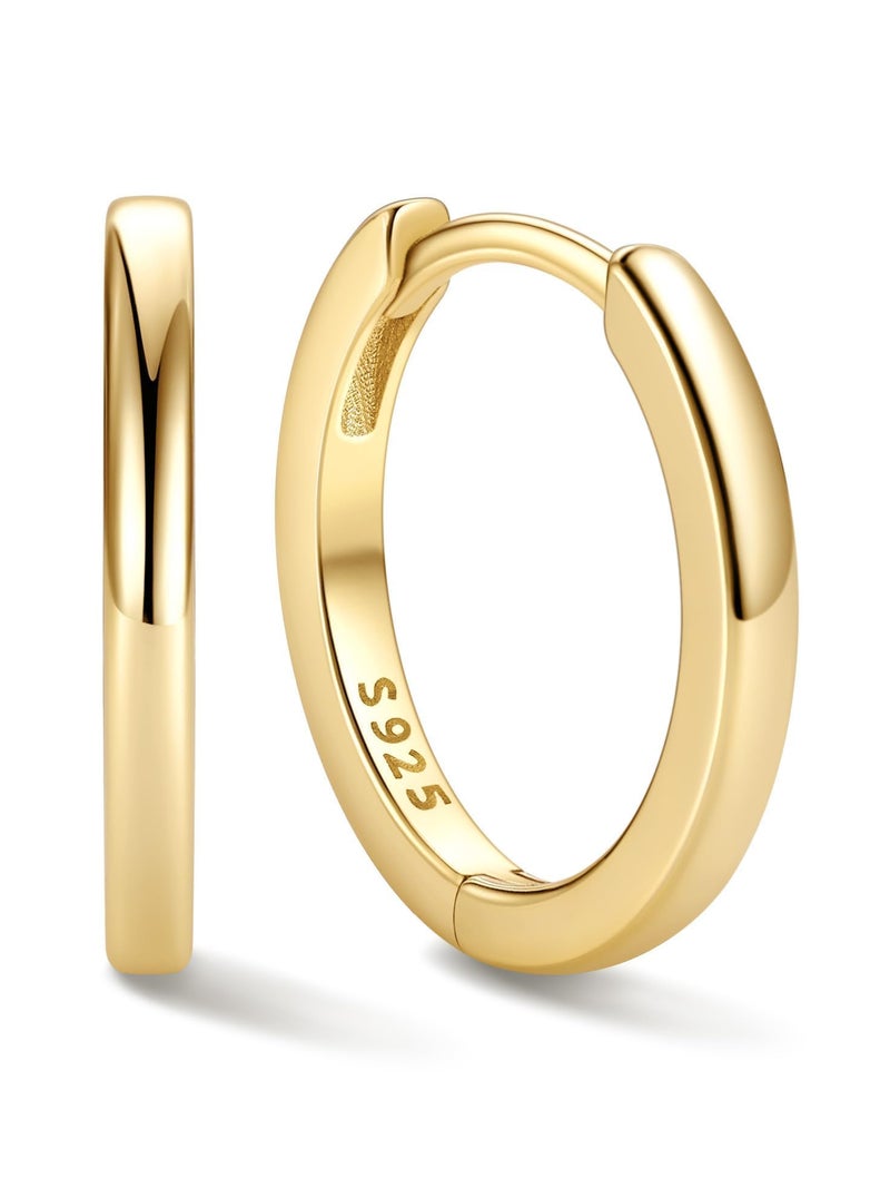 ChicSilver 14K Gold Plated Huggie Hoop Earrings Small Gold Plated Huggie Earrings for Women 12MM Hoop Earrings Hypoallergenic Huggies Earrings for Women - Image 1