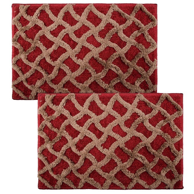 PACK OF 2 16X24 SOFT ANTISKID DOORMAT FOR BATHROOM AESTHETIC PAYDAN FOR HOME WATER ABSORBING MAT FOR KITCHEN BATH MATS FOR BATHING AREA ZIG ZAG RED