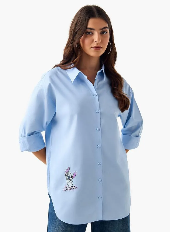 اس بي كاركترز Cotton High-Low Shirt with Stitch Embroidery