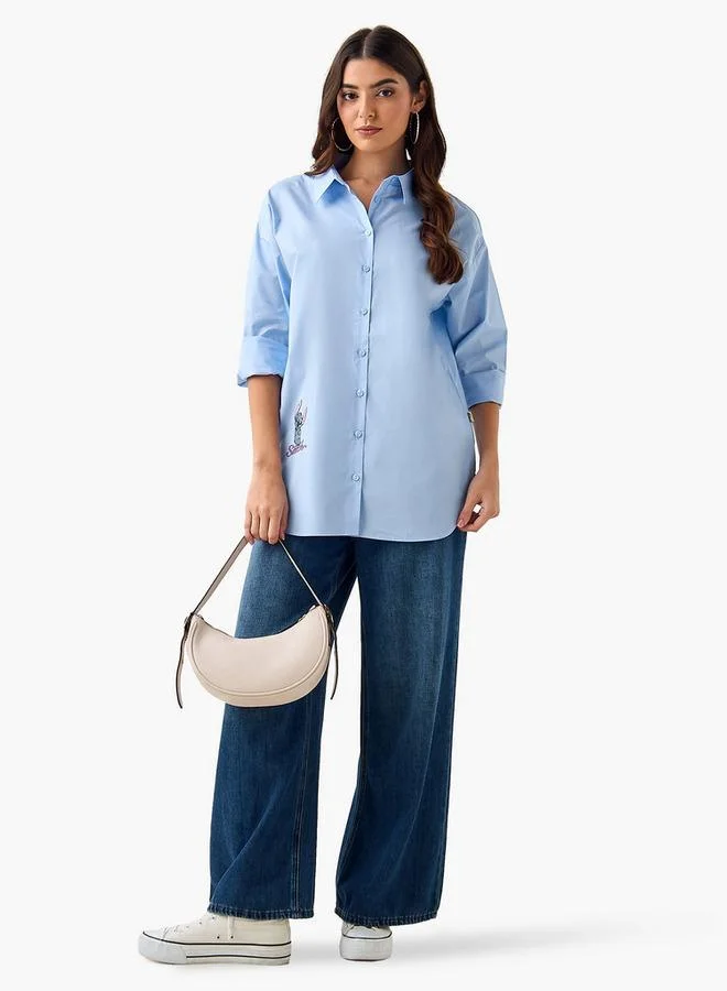 اس بي كاركترز Cotton High-Low Shirt with Stitch Embroidery