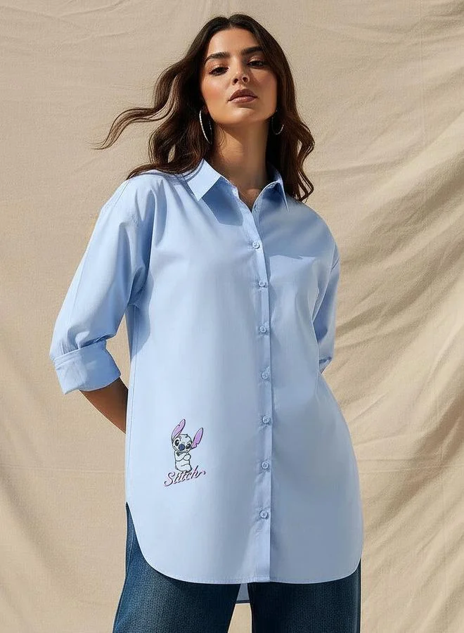 SP Characters Cotton High Low Shirt with Stitch Embroidery