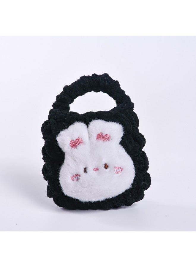 Pink Cute Cyber Red Bear Lion Wake Flower Plush Hand-woven Drop-resistant Headphone Bag Bluetooth Headphone Protective Cover Finished Product-Color:Blush Bunny Black  - Image 1