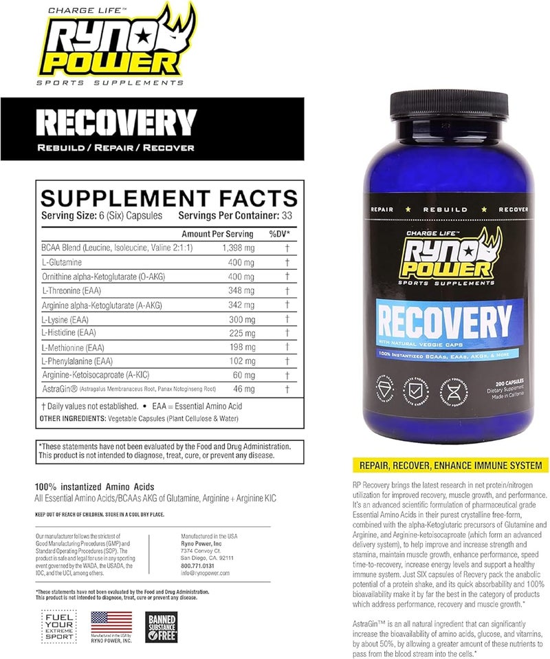 Ryno Power Recovery PostWorkout Supplement Capsules 33 Servings - Image 3