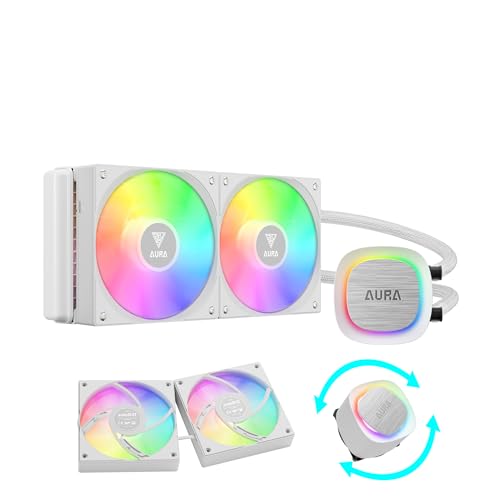 GAMDIAS AURA GL240 V2 240mm AIO Liquid CPU Cooler, Rotatable Pump Cover, 2 x 120mm Hidden Cable ARGB PWM Fans, Daisy-Chained, Support Low-Noise PWM & ARGB Sync, Intel LGA 1851/1700, AMD AM5/AM4, White - Image 1