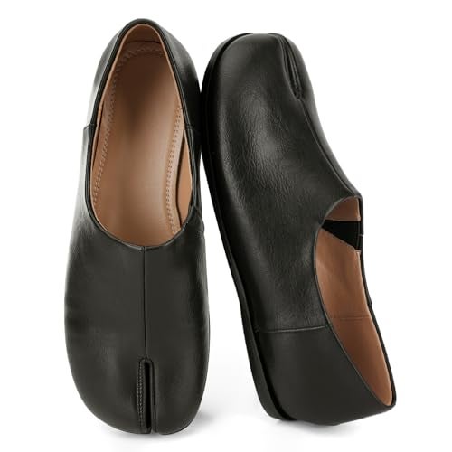 UBWDU Black Tabi Ballet Flat Shoes for Women Slip on Split Toe Ballerina Flats Low Heel Wide Width Dressy Comfortable Casual Shoes Size 9 - Image 1