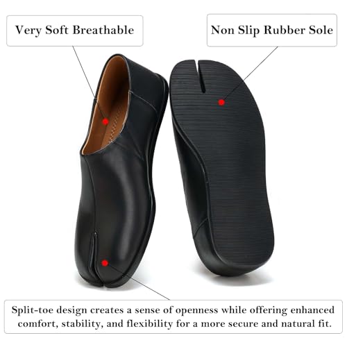 UBWDU Black Tabi Ballet Flat Shoes for Women Slip on Split Toe Ballerina Flats Low Heel Wide Width Dressy Comfortable Casual Shoes Size 9 - Image 5
