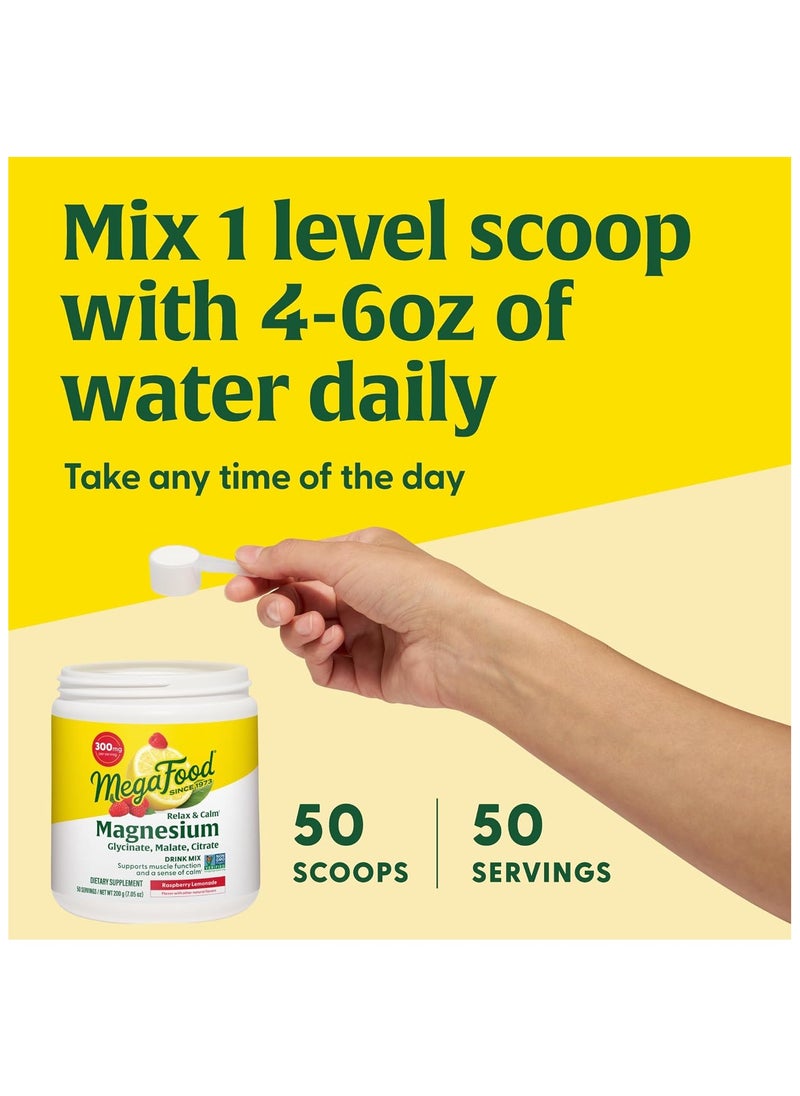 MegaFood - MegaFood Relax + Calm Magnesium Powder - Highly Absorbable Magnesium Glycinate, Magnesium Citrate & Magnesium Malate - Without 9 Food Allergens - Raspberry Lemonade Flavor - 7.05 Oz (50 Servings) - Image 1
