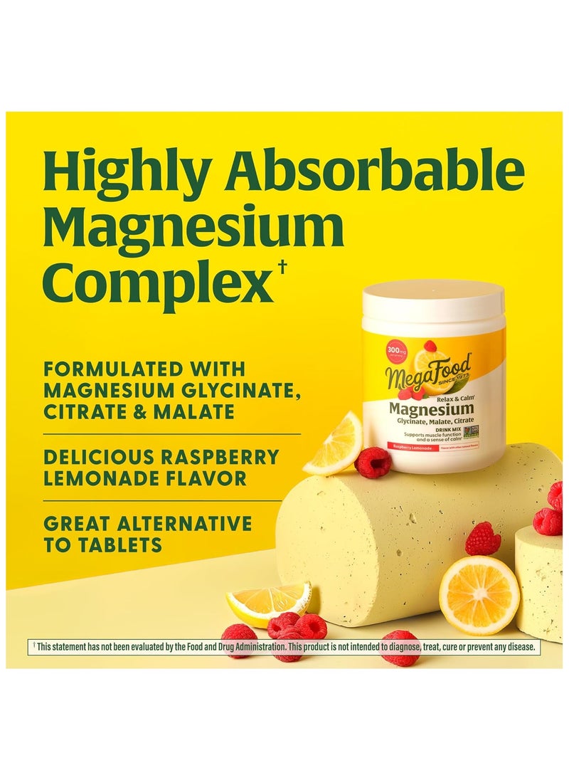MegaFood - MegaFood Relax + Calm Magnesium Powder - Highly Absorbable Magnesium Glycinate, Magnesium Citrate & Magnesium Malate - Without 9 Food Allergens - Raspberry Lemonade Flavor - 7.05 Oz (50 Servings) - Image 1