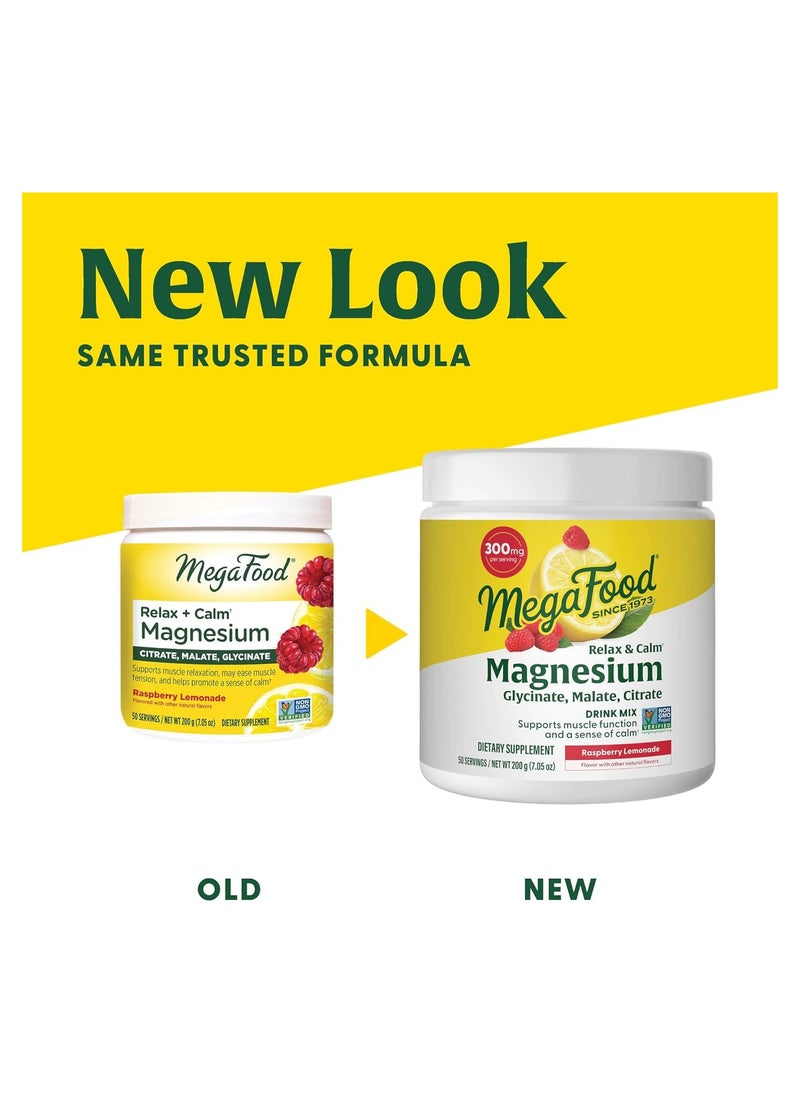 MegaFood - MegaFood Relax + Calm Magnesium Powder - Highly Absorbable Magnesium Glycinate, Magnesium Citrate & Magnesium Malate - Without 9 Food Allergens - Raspberry Lemonade Flavor - 7.05 Oz (50 Servings) - Image 1