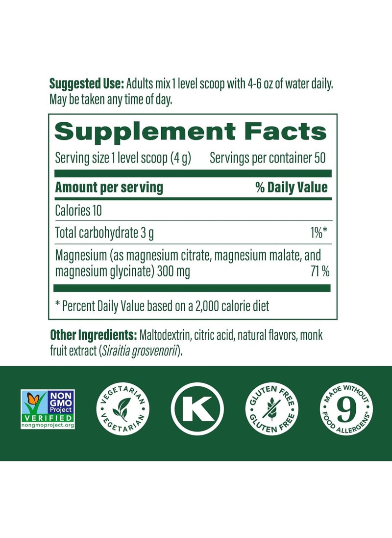 MegaFood - MegaFood Relax + Calm Magnesium Powder - Highly Absorbable Magnesium Glycinate, Magnesium Citrate & Magnesium Malate - Without 9 Food Allergens - Raspberry Lemonade Flavor - 7.05 Oz (50 Servings) - Image 1