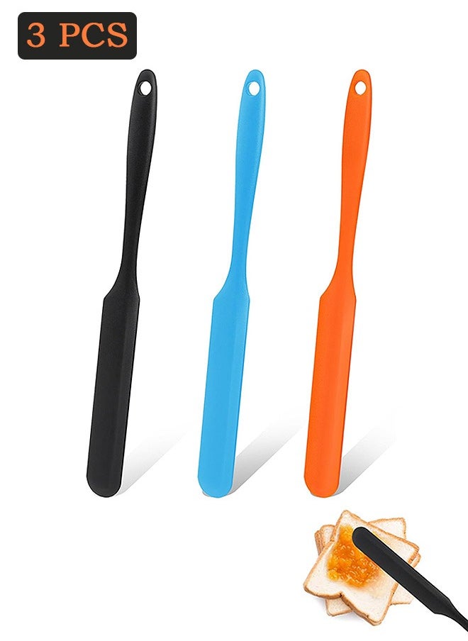 Urit 3 Pcs Silicone Spatula, Heat Resistant Jam applicator with Long Handle, Cooking Baking Stirring Mixing Tools (Blue, Orange, Black)  - Image 1