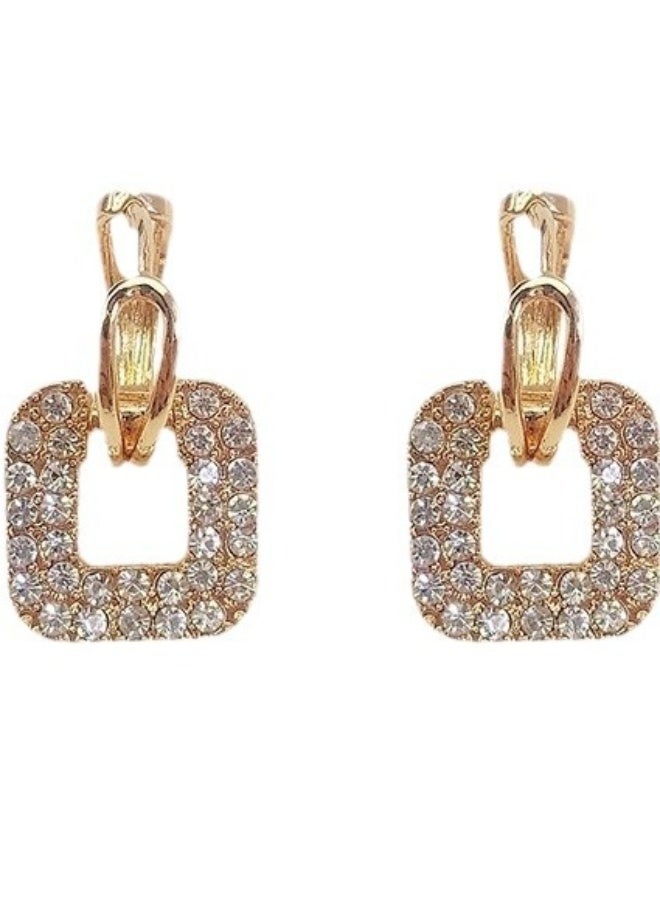 S925 Silver Needle Full Rhinestone Square Stud Earrings for Women – Fashionable Hypoallergenic Earrings, Elegant High-End Statement Jewelry  - Image 5