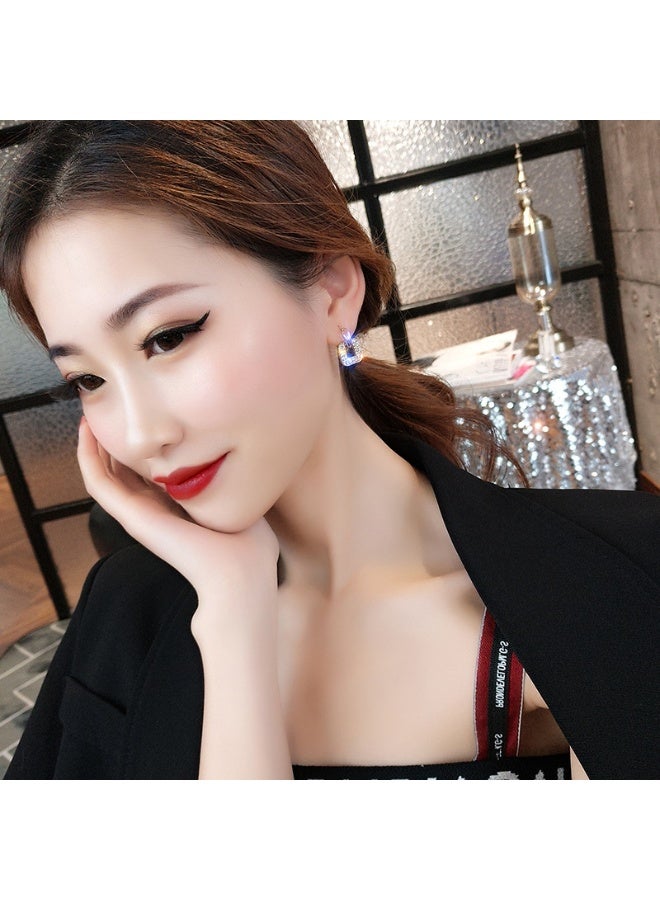 S925 Silver Needle Full Rhinestone Square Stud Earrings for Women – Fashionable Hypoallergenic Earrings, Elegant High-End Statement Jewelry  - Image 3