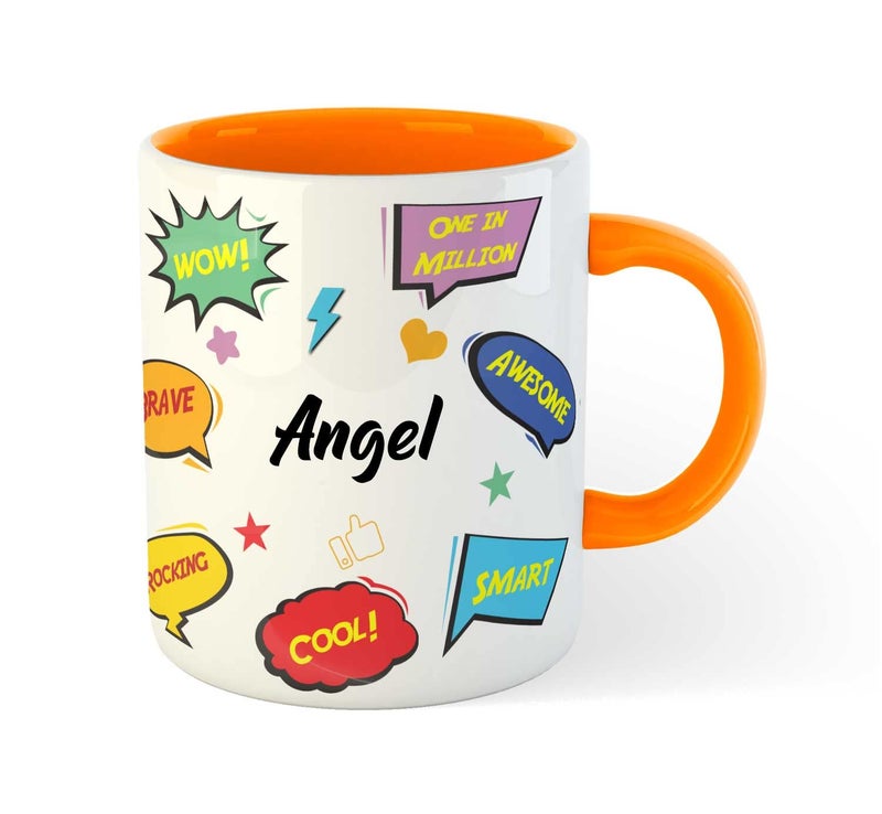 ASHVAH Customized Angel Name Ceramic Coffee Mug Happy Birthday Gift for Daughter Sister Wife Friend Return Gift for Kids Color Orange Name Angel - Image 3