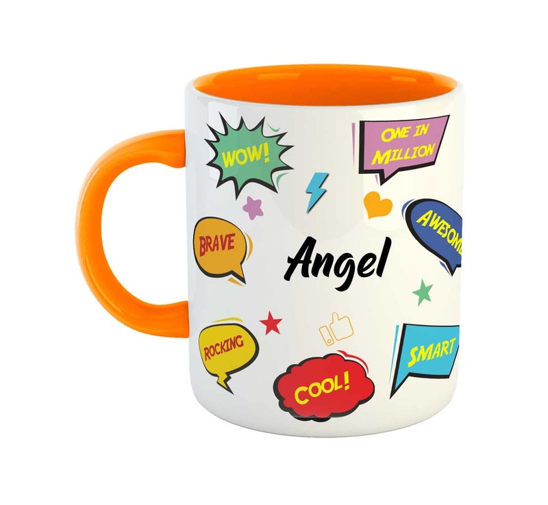 ASHVAH Customized Angel Name Ceramic Coffee Mug Happy Birthday Gift for Daughter Sister Wife Friend Return Gift for Kids Color Orange Name Angel - Image 1