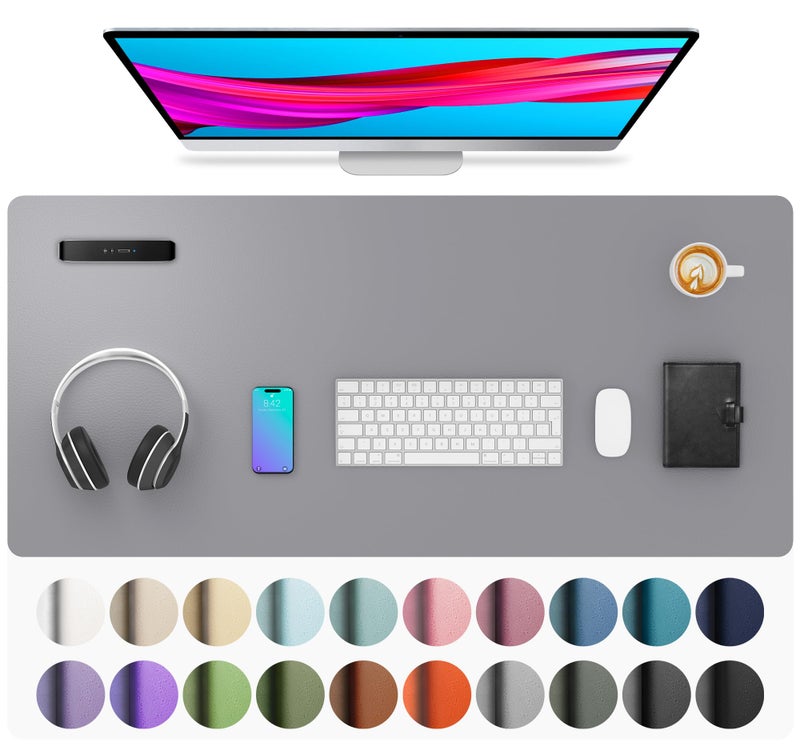 Aothia Leather Desk Pad Protector, Mouse Pad, Office Desk Mat, Non-Slip PU Leather Desk Blotter, Laptop Desk Pad, Waterproof Desk Writing Pad for Office and Home (36" x 17", Light Grey) - Image 1