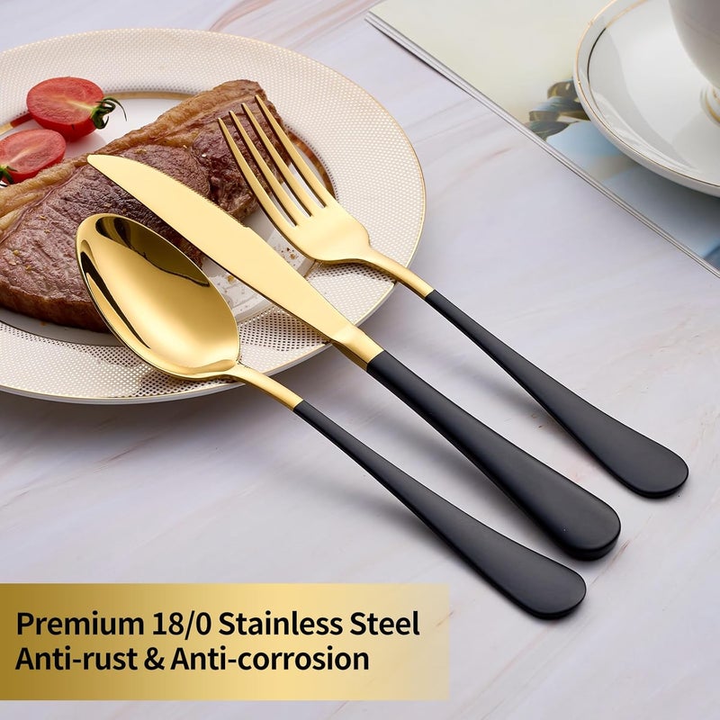 Moxinox 20-Piece Black & Gold Silverware Set, 18/0 Stainless Steel Colorful Handle Flatware Set, Service for 4, Modern Cutlery Set Includes Dinner Knives Forks Spoons, Mirror Polished, Dishwasher Safe - Image 4