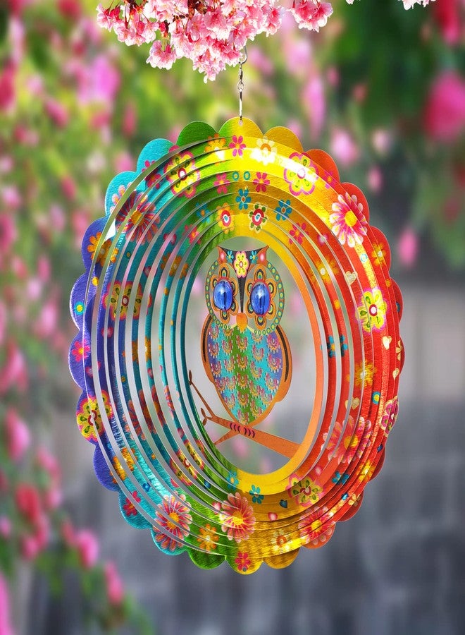 FONMY Wind Spinner Mandala Owl 12 inch 3D Stainless Steel Laser Cut Metal Art Geometric Pattern Hanging Wind Spinner, Kinetic Yard Art Decorations - Indoor/Outdoor Décor - Image 3
