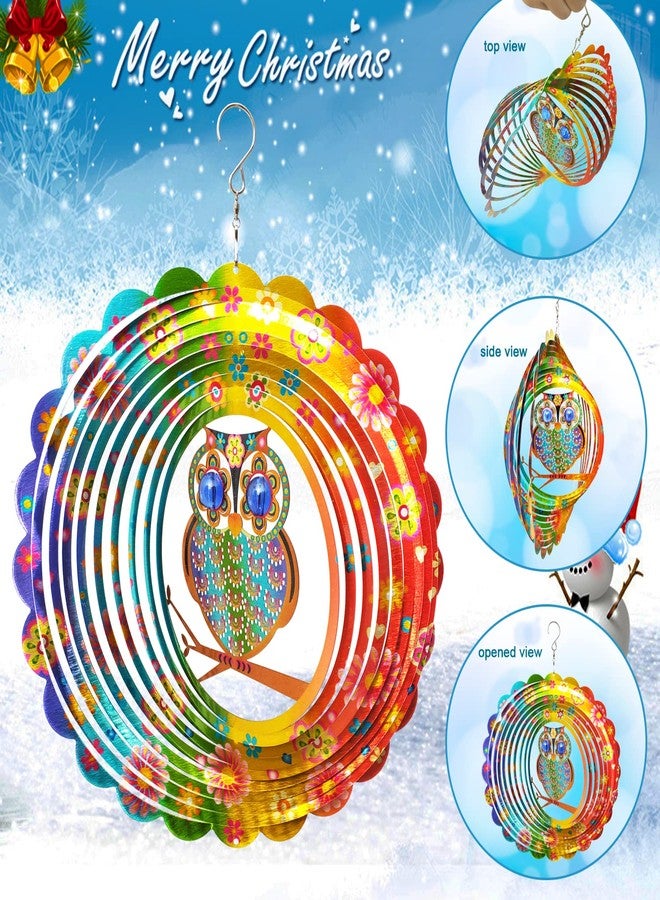FONMY Wind Spinner Mandala Owl 12 inch 3D Stainless Steel Laser Cut Metal Art Geometric Pattern Hanging Wind Spinner, Kinetic Yard Art Decorations - Indoor/Outdoor Décor - Image 2