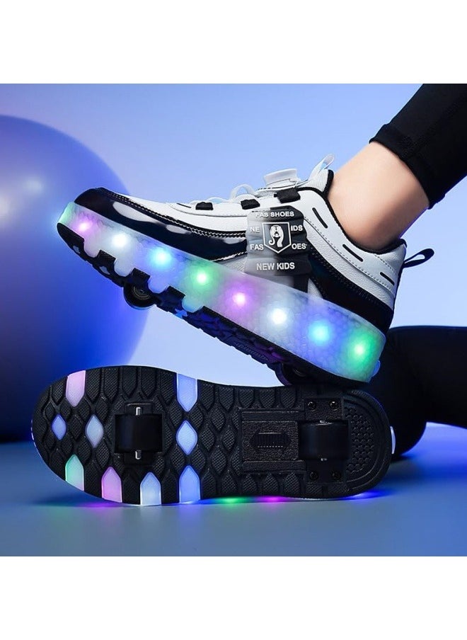 GGEROU - Roller Skates Kids Roller Shoes Boys Girls Sneakers with Wheels Flashing Sport Sneaker Rechargeable Roller Skates Children's Gift Black - Image 1