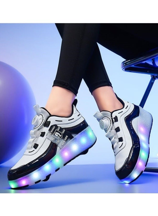 GGEROU - Roller Skates Kids Roller Shoes Boys Girls Sneakers with Wheels Flashing Sport Sneaker Rechargeable Roller Skates Children's Gift Black - Image 1