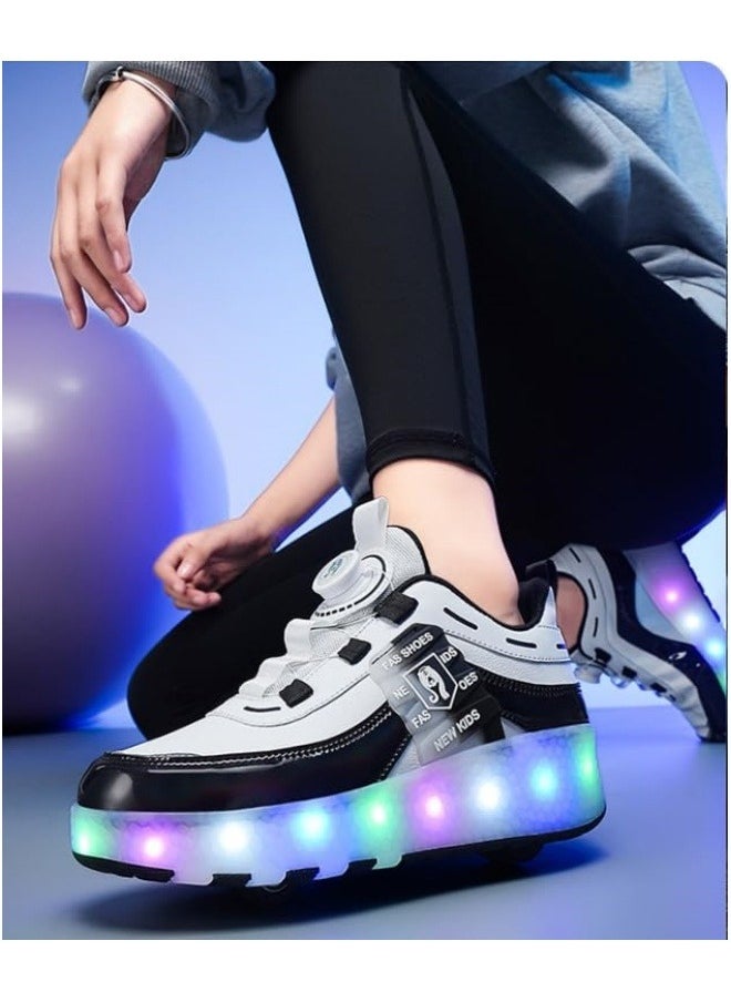 GGEROU - Roller Skates Kids Roller Shoes Boys Girls Sneakers with Wheels Flashing Sport Sneaker Rechargeable Roller Skates Children's Gift Black - Image 1
