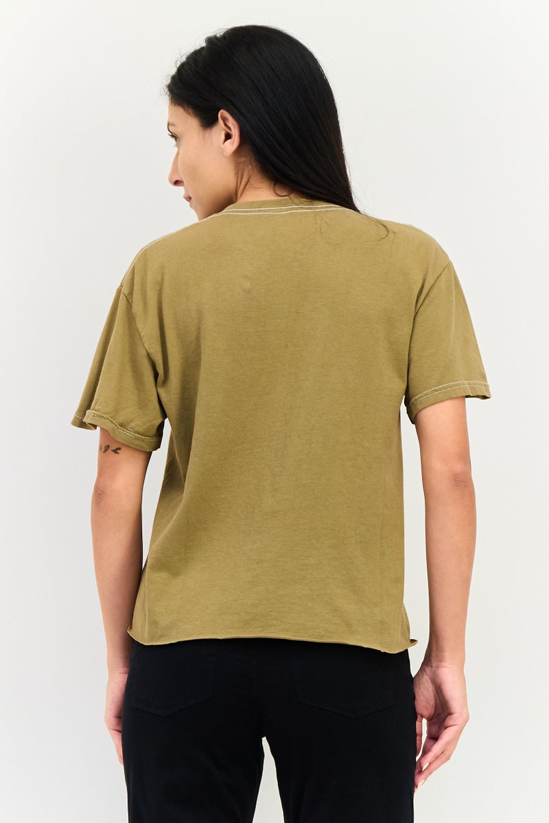 FOREVER 21 Women Crew Neck Graphic Print Short Sleeve T-Shirt, Khaki - Image 3