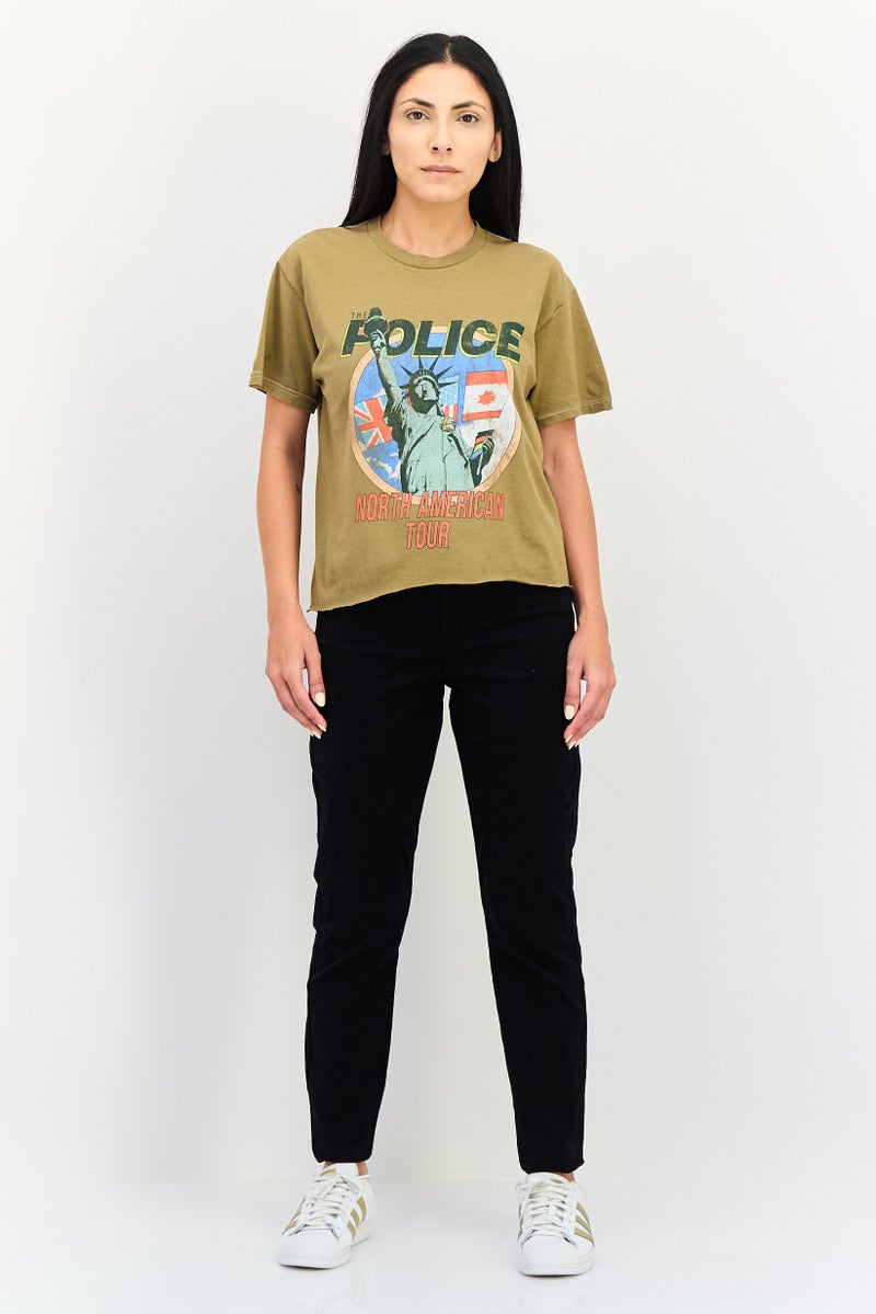 FOREVER 21 Women Crew Neck Graphic Print Short Sleeve T-Shirt, Khaki - Image 4