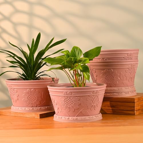 Eha Earth Friendly Nile Planter 9.5 inch Planters for Home Decor| Bamboo Based Plant Pot | Pack of 4 | UV Protected Pot for Plant | Flower Pot for Living Room, for Outdoor and Indoor | Innocent - Image 1
