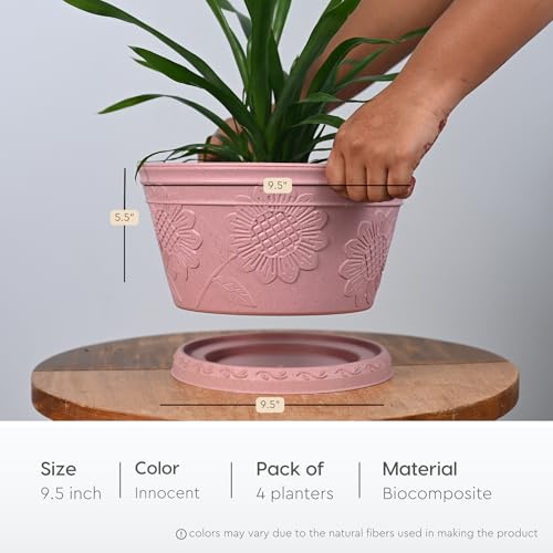 Eha Earth Friendly Nile Planter 9.5 inch Planters for Home Decor| Bamboo Based Plant Pot | Pack of 4 | UV Protected Pot for Plant | Flower Pot for Living Room, for Outdoor and Indoor | Innocent - Image 2