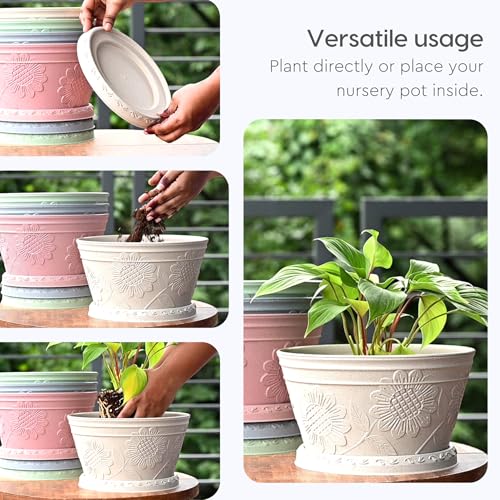 Eha Earth Friendly Nile Planter 9.5 inch Planters for Home Decor| Bamboo Based Plant Pot | Pack of 4 | UV Protected Pot for Plant | Flower Pot for Living Room, for Outdoor and Indoor | Innocent - Image 5