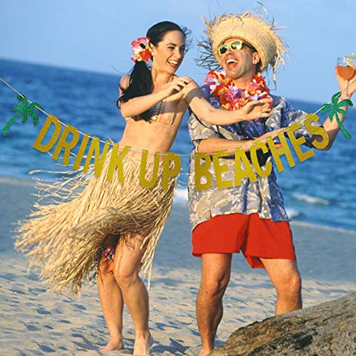 Festiko®Gold Glittery Drink Up Beaches Coconut Tree Banner- Hawaii Luau Summer Beach Party Decoration Supplies - Image 4